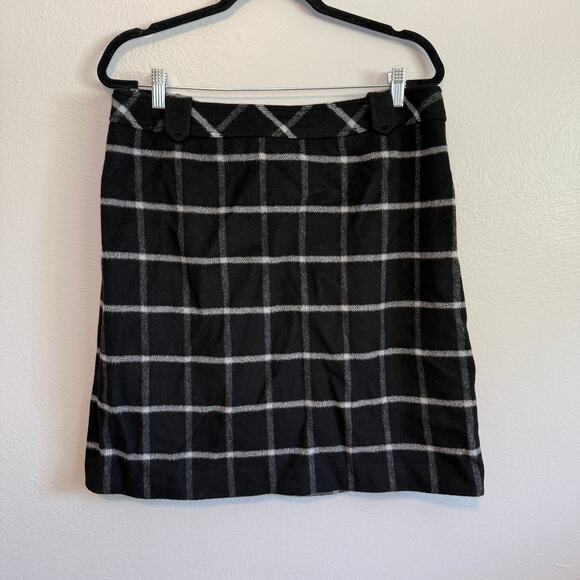 Talbots Women's Wool Blend Pencil Black White Plaid Windowpane Skirt Plus Sz 14 - Picture 1 of 5